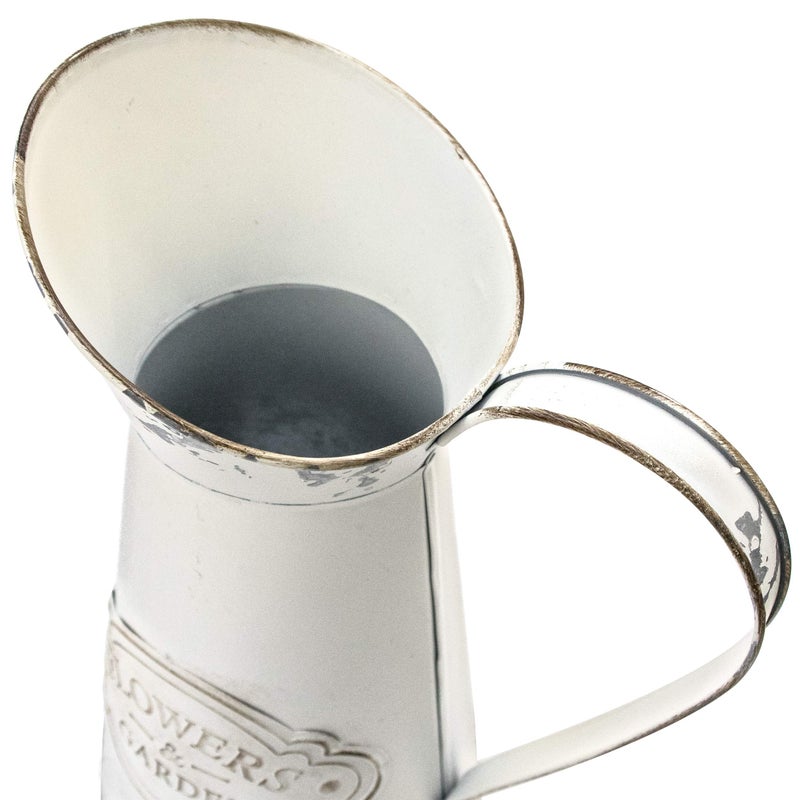Soyizom Farmhouse White Metal Jugs for Shabby Chic Kitchen Decor, Tall Pitchers for Flowers, Rustic Bathroom Vases - Large, 11 H - Image 2